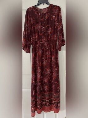 lovestitch Burgundy Floral Maxi Dress boho medium